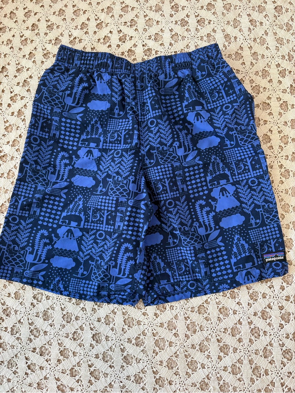 Patagonia Boys Baggies Shorts McQuail Imperial Blue Size Large